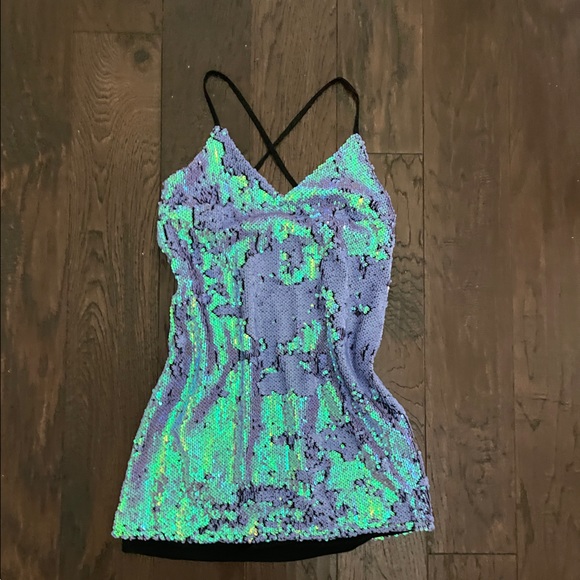 Sequin Purple Green Blue Dress - Picture 1 of 4